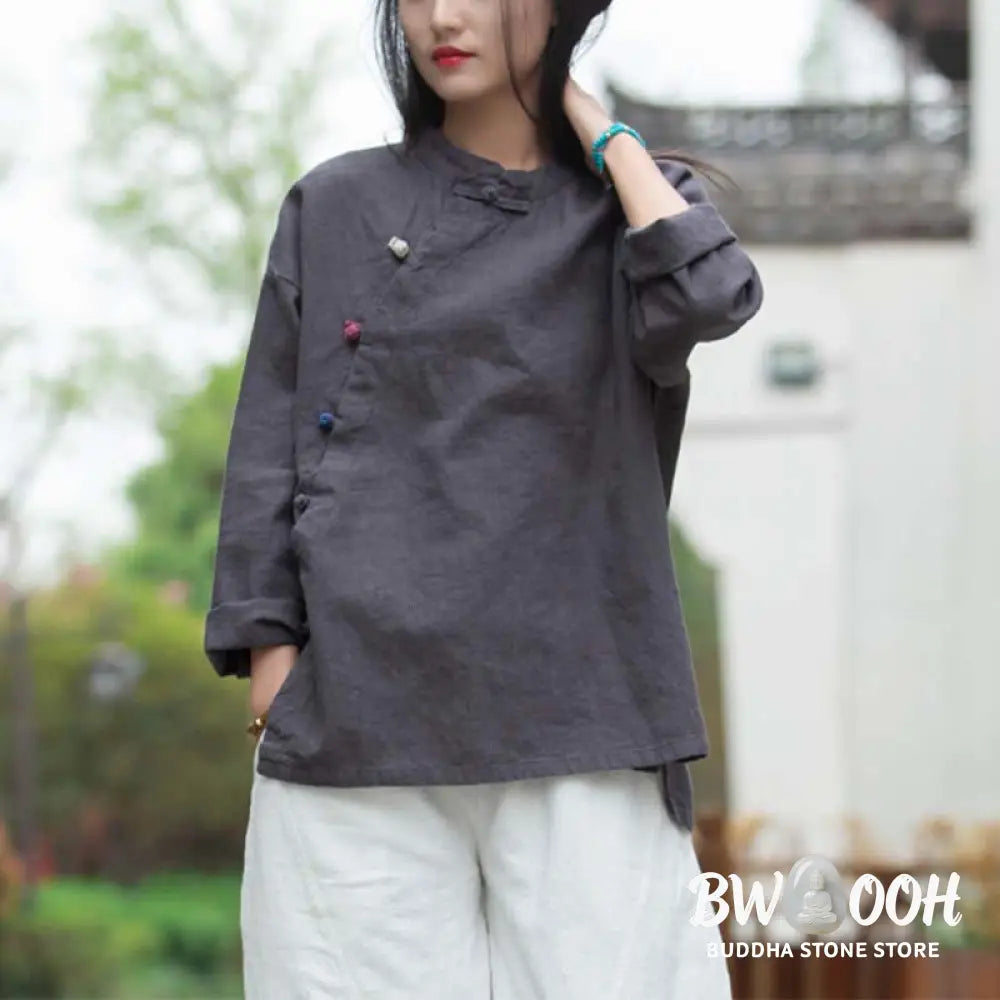 Buddha Stones Ramie Linen Blouse Women Shirt Top Chinese Hanfu Style Clothing - Long Sleeve Shirt