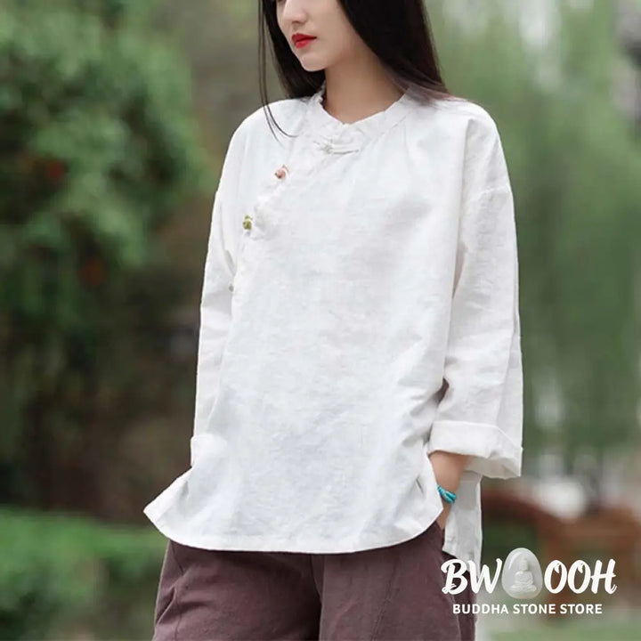 Buddha Stones Ramie Linen Blouse Women Shirt Top Chinese Hanfu Style Clothing - Long Sleeve Shirt