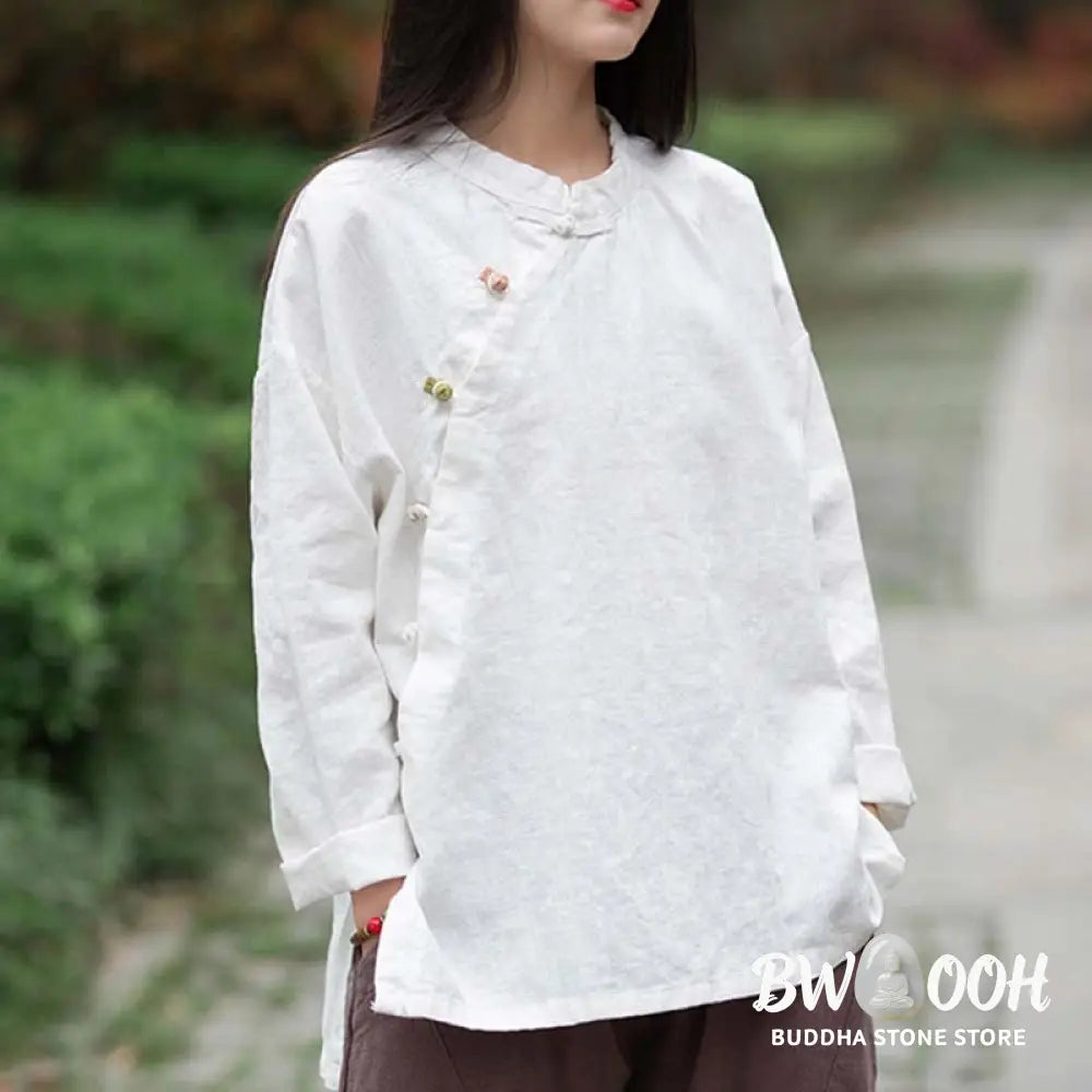 Buddha Stones Ramie Linen Blouse Women Shirt Top Chinese Hanfu Style Clothing - Long Sleeve Shirt