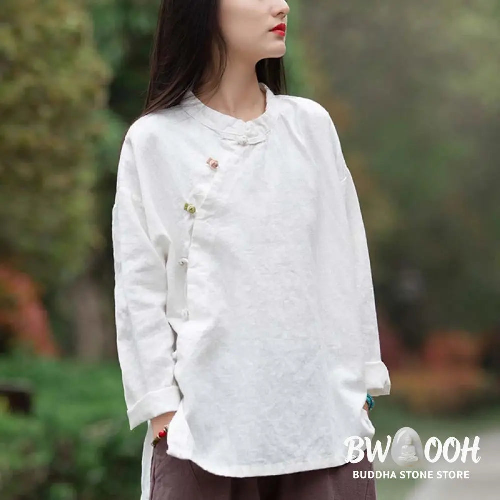 Buddha Stones Ramie Linen Blouse Women Shirt Top Chinese Hanfu Style Clothing - Long Sleeve Shirt