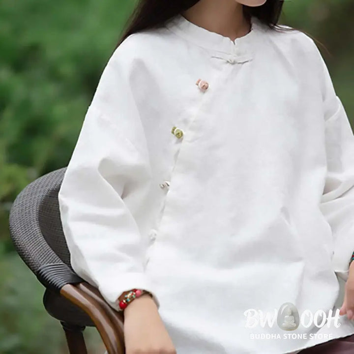 Buddha Stones Ramie Linen Blouse Women Shirt Top Chinese Hanfu Style Clothing - Long Sleeve Shirt