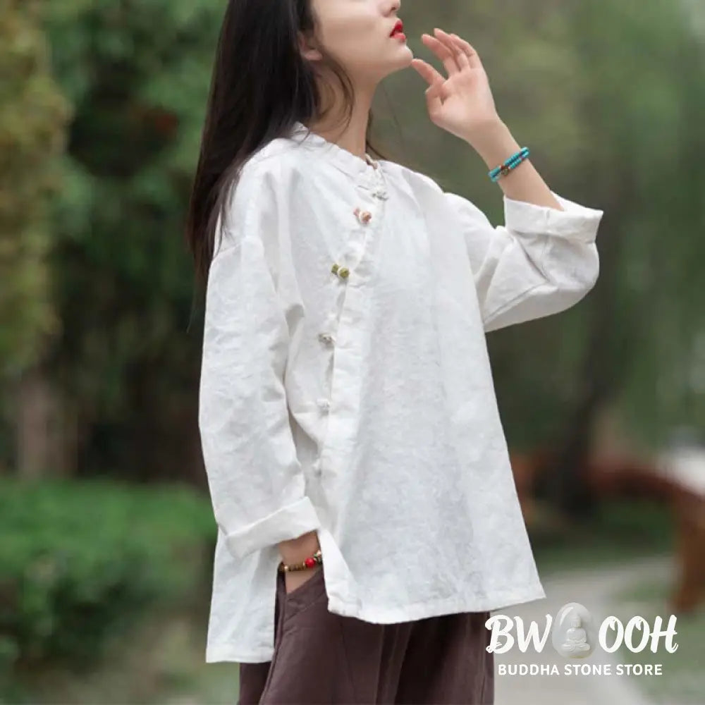 Buddha Stones Ramie Linen Blouse Women Shirt Top Chinese Hanfu Style Clothing - Long Sleeve Shirt