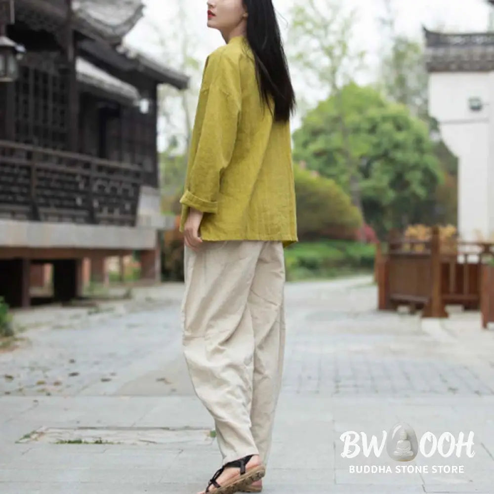 Buddha Stones Ramie Linen Blouse Women Shirt Top Chinese Hanfu Style Clothing - Long Sleeve Shirt