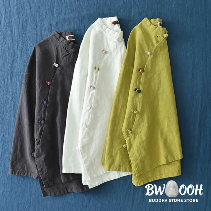 Buddha Stones Ramie Linen Blouse Women Shirt Top Chinese Hanfu Style Clothing - Long Sleeve Shirt