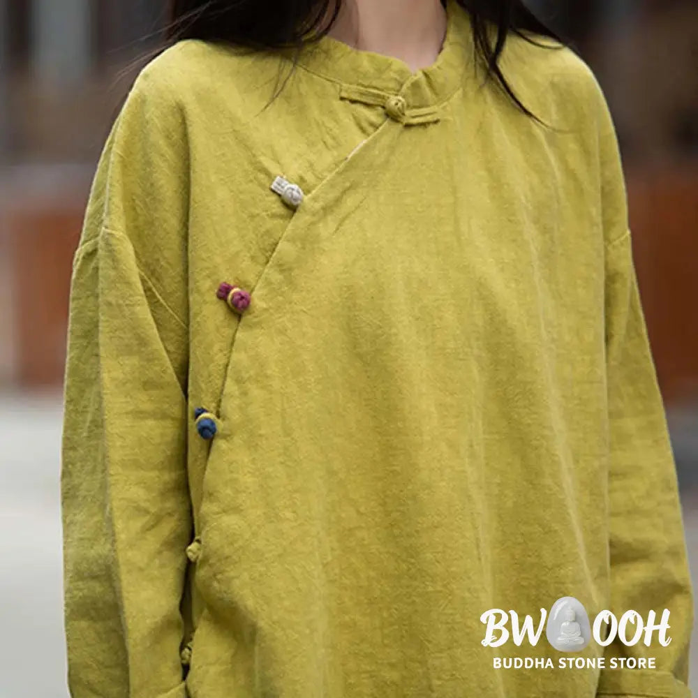 Buddha Stones Ramie Linen Blouse Women Shirt Top Chinese Hanfu Style Clothing - Long Sleeve Shirt