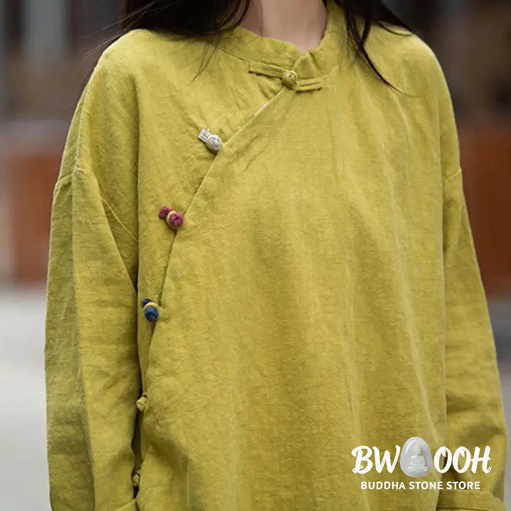 Buddha Stones Ramie Linen Blouse Women Shirt Top Chinese Hanfu Style Clothing - Long Sleeve Shirt