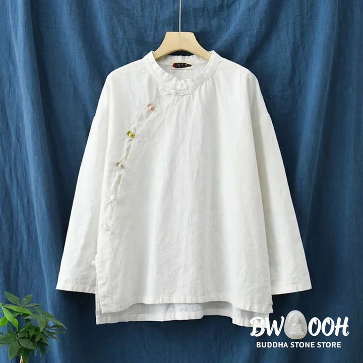 Buddha Stones Ramie Linen Blouse Women Shirt Top Chinese Hanfu Style Clothing - Long Sleeve Shirt