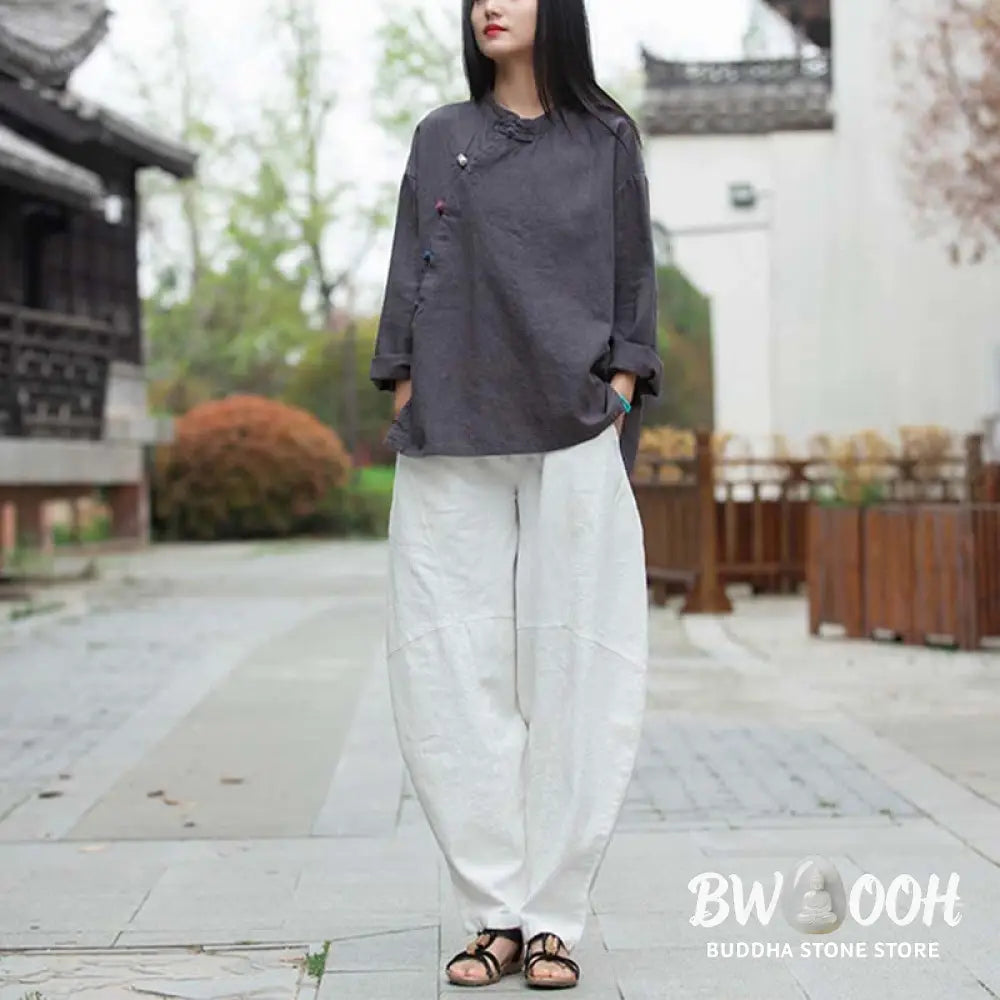 Buddha Stones Ramie Linen Blouse Women Shirt Top Chinese Hanfu Style Clothing - Long Sleeve Shirt
