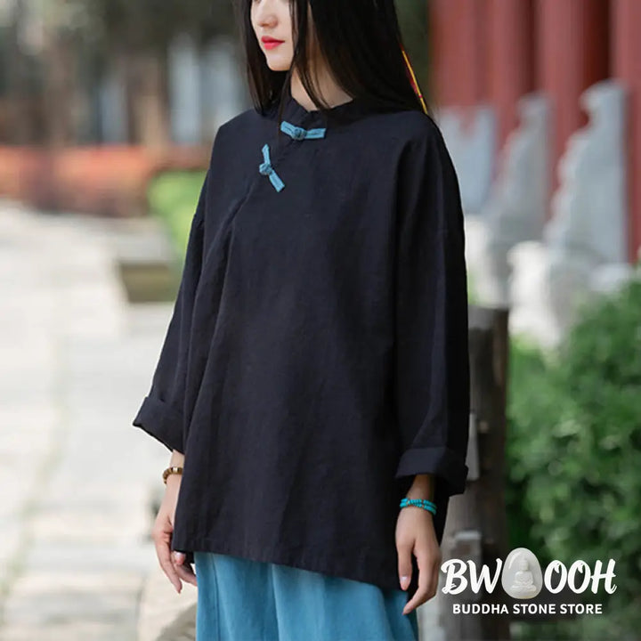 Buddha Stones Ramie Linen Loose Blouse Women Long Sleeve Shirt Chinese Hanfu Top - Long Sleeve Shirt