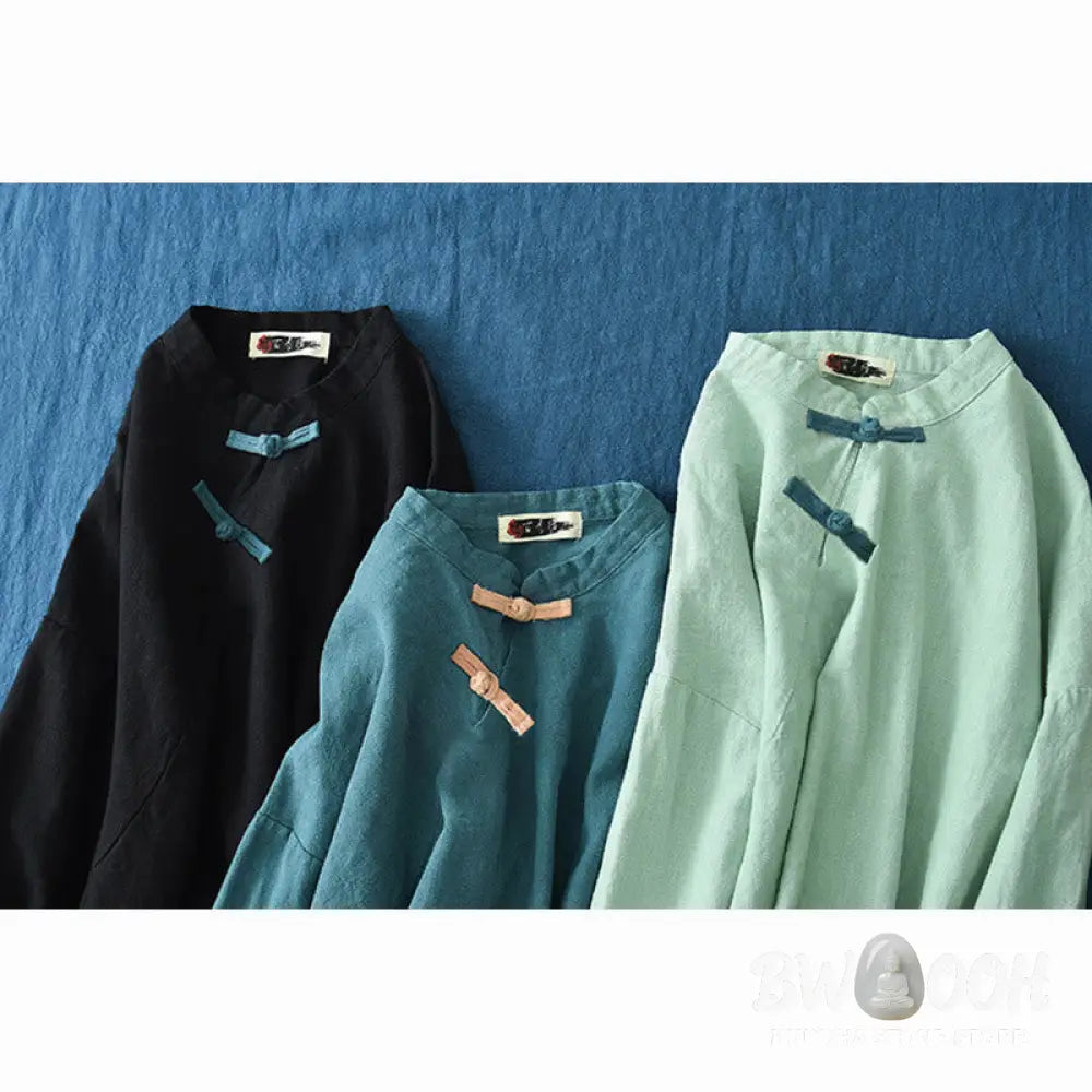 Buddha Stones Ramie Linen Loose Blouse Women Long Sleeve Shirt Chinese Hanfu Top - Long Sleeve Shirt
