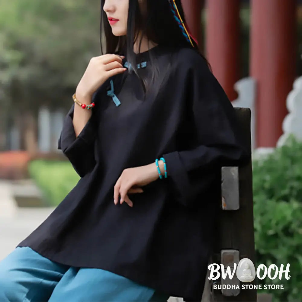Buddha Stones Ramie Linen Loose Blouse Women Long Sleeve Shirt Chinese Hanfu Top - Long Sleeve Shirt