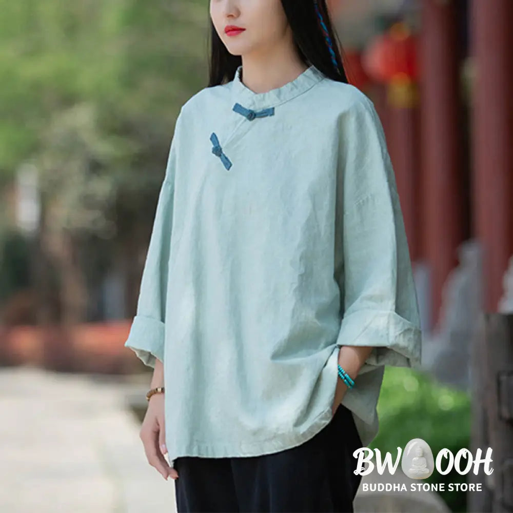 Buddha Stones Ramie Linen Loose Blouse Women Long Sleeve Shirt Chinese Hanfu Top - Long Sleeve Shirt