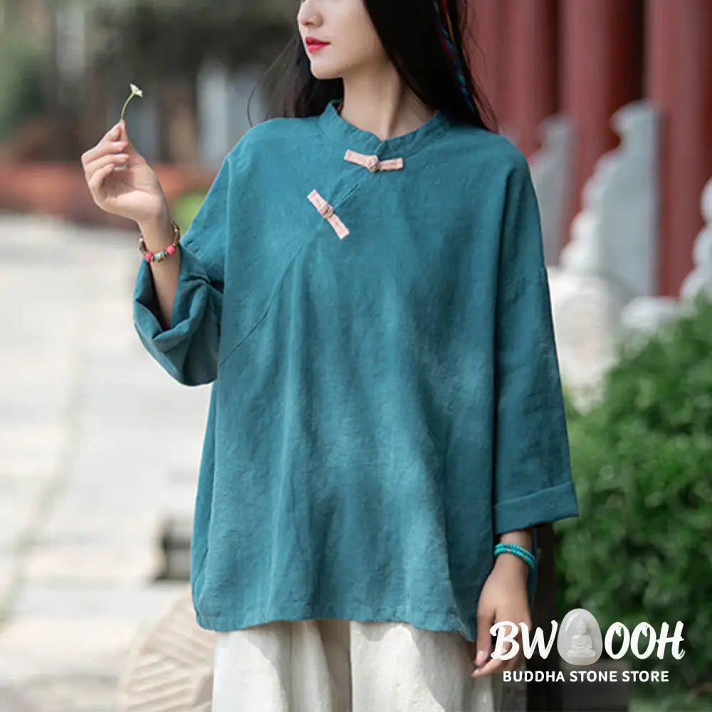 Buddha Stones Ramie Linen Loose Blouse Women Long Sleeve Shirt Chinese Hanfu Top - Long Sleeve Shirt