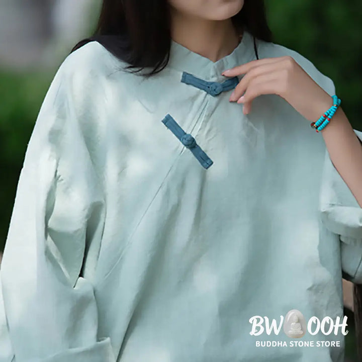Buddha Stones Ramie Linen Loose Blouse Women Long Sleeve Shirt Chinese Hanfu Top - Long Sleeve Shirt