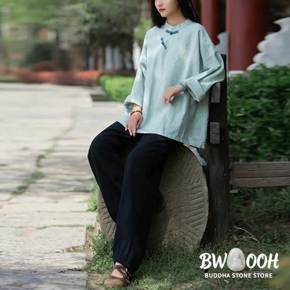 Buddha Stones Ramie Linen Loose Blouse Women Long Sleeve Shirt Chinese Hanfu Top - Long Sleeve Shirt