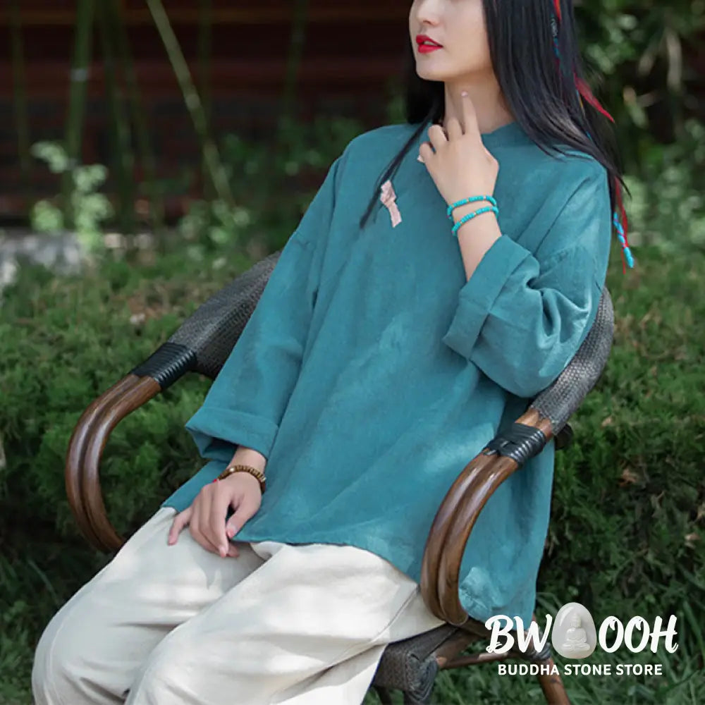 Buddha Stones Ramie Linen Loose Blouse Women Long Sleeve Shirt Chinese Hanfu Top - Long Sleeve Shirt