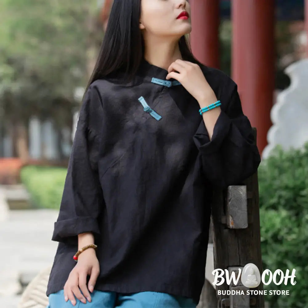 Buddha Stones Ramie Linen Loose Blouse Women Long Sleeve Shirt Chinese Hanfu Top - Long Sleeve Shirt