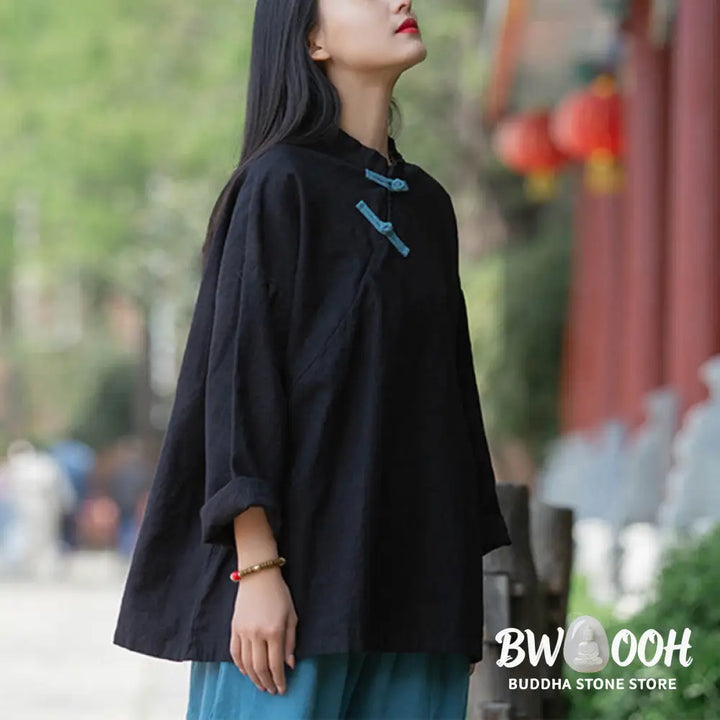 Buddha Stones Ramie Linen Loose Blouse Women Long Sleeve Shirt Chinese Hanfu Top - Long Sleeve Shirt
