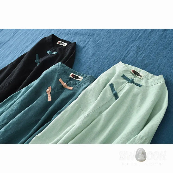 Buddha Stones Ramie Linen Loose Blouse Women Long Sleeve Shirt Chinese Hanfu Top - Long Sleeve Shirt