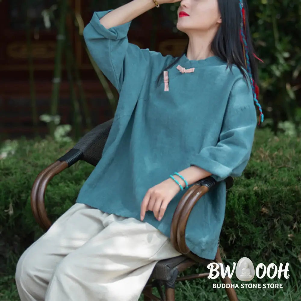 Buddha Stones Ramie Linen Loose Blouse Women Long Sleeve Shirt Chinese Hanfu Top - Long Sleeve Shirt