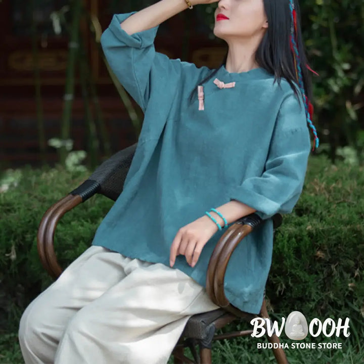 Buddha Stones Ramie Linen Loose Blouse Women Long Sleeve Shirt Chinese Hanfu Top - Long Sleeve Shirt