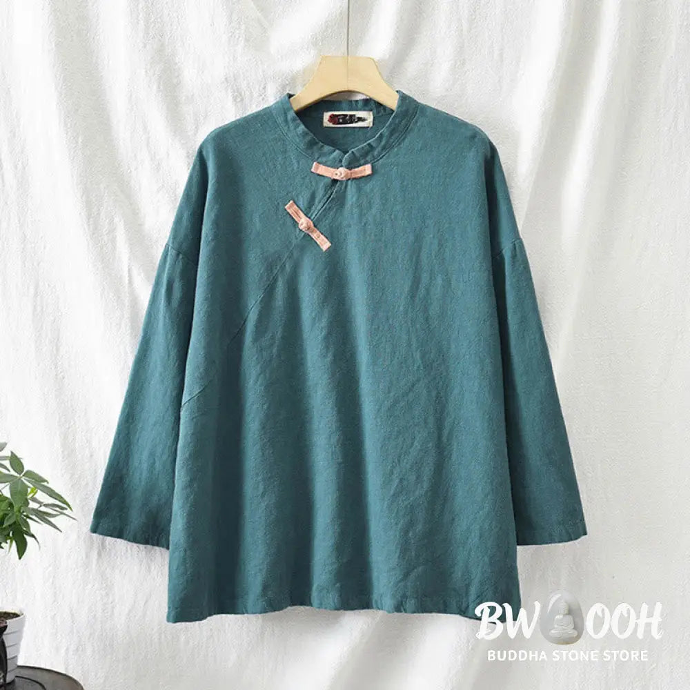 Buddha Stones Ramie Linen Loose Blouse Women Long Sleeve Shirt Chinese Hanfu Top - Long Sleeve Shirt