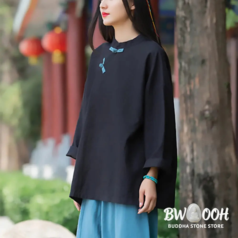 Buddha Stones Ramie Linen Loose Blouse Women Long Sleeve Shirt Chinese Hanfu Top - Long Sleeve Shirt