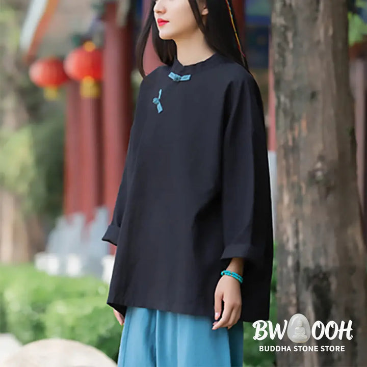 Buddha Stones Ramie Linen Loose Blouse Women Long Sleeve Shirt Chinese Hanfu Top - Long Sleeve Shirt