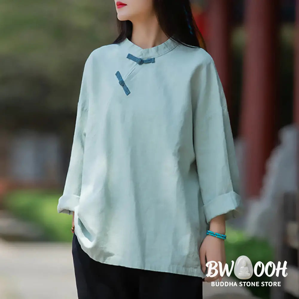 Buddha Stones Ramie Linen Loose Blouse Women Long Sleeve Shirt Chinese Hanfu Top - Long Sleeve Shirt