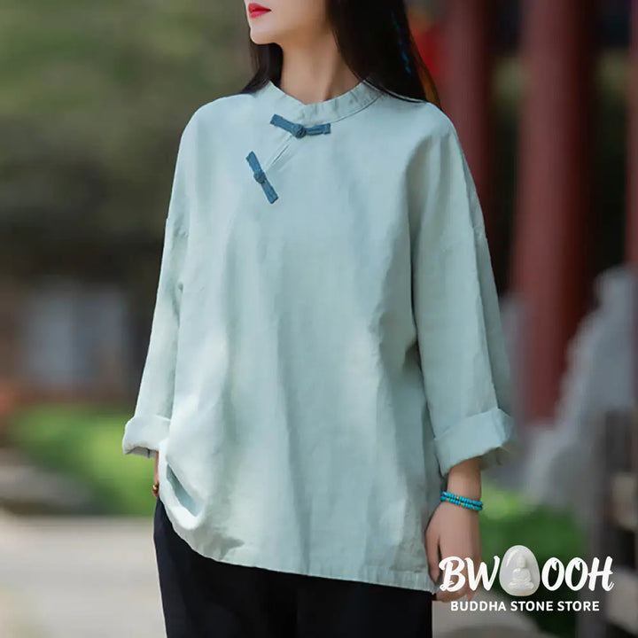 Buddha Stones Ramie Linen Loose Blouse Women Long Sleeve Shirt Chinese Hanfu Top - Long Sleeve Shirt
