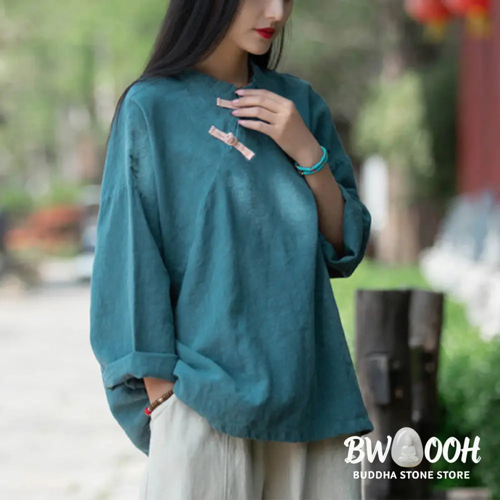 Buddha Stones Ramie Linen Loose Blouse Women Long Sleeve Shirt Chinese Hanfu Top - Long Sleeve Shirt