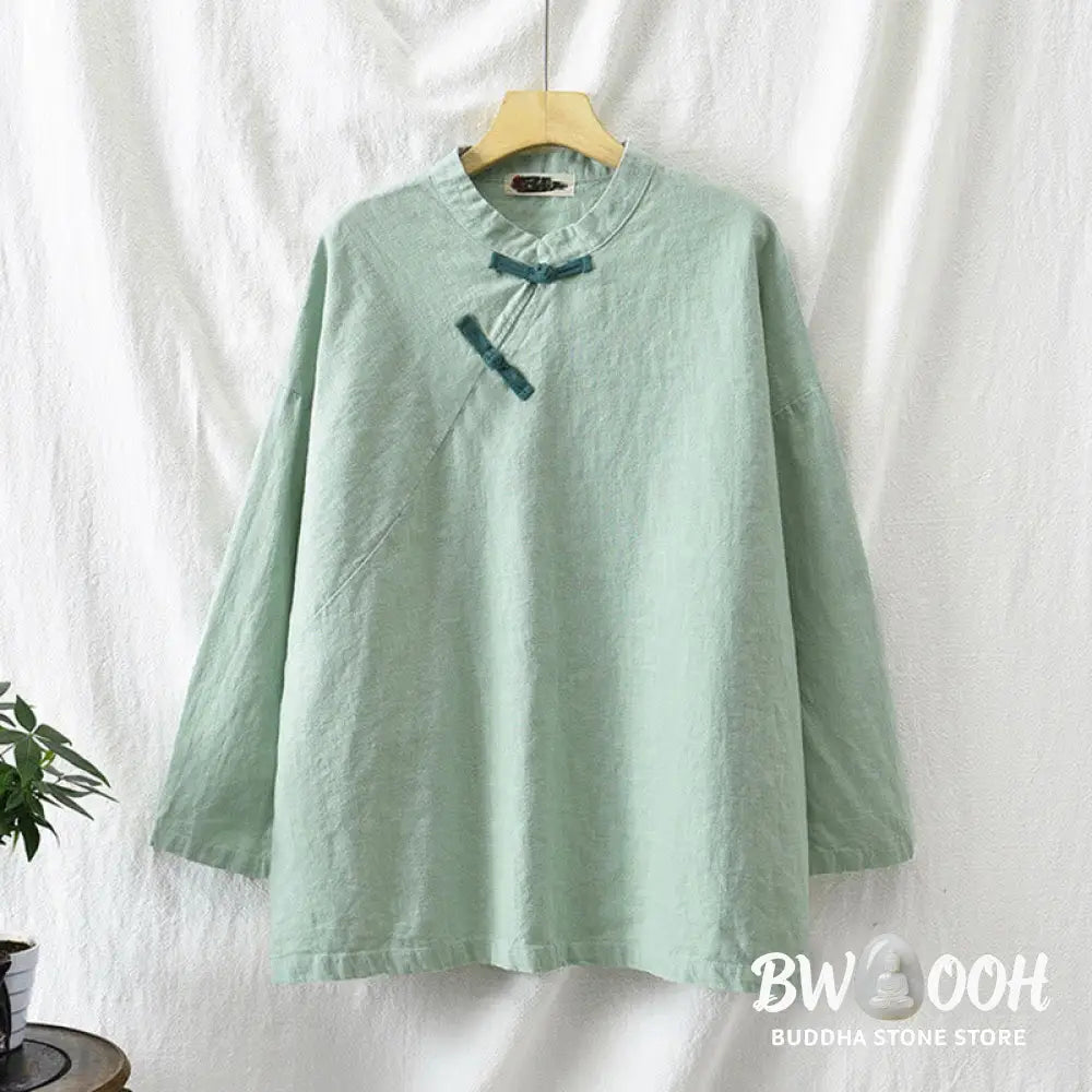 Buddha Stones Ramie Linen Loose Blouse Women Long Sleeve Shirt Chinese Hanfu Top - Long Sleeve Shirt