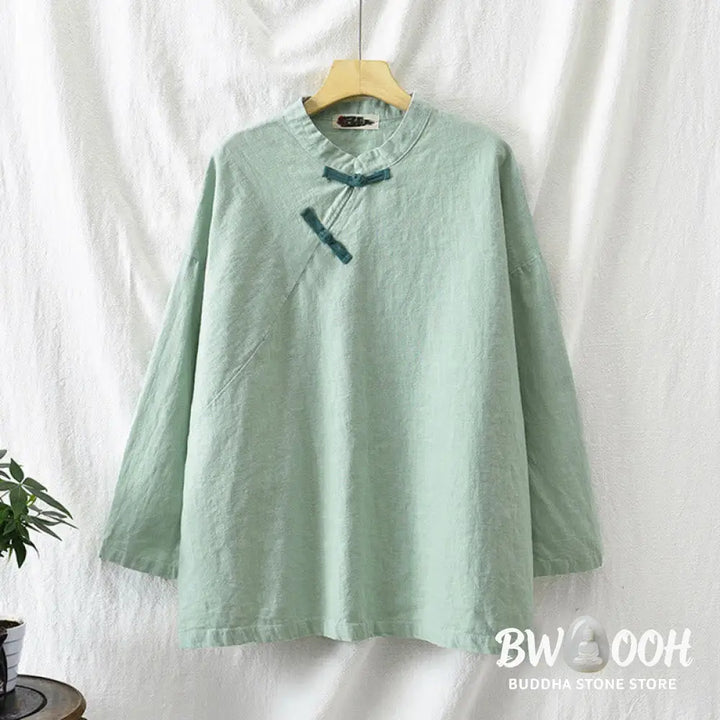 Buddha Stones Ramie Linen Loose Blouse Women Long Sleeve Shirt Chinese Hanfu Top - Long Sleeve Shirt