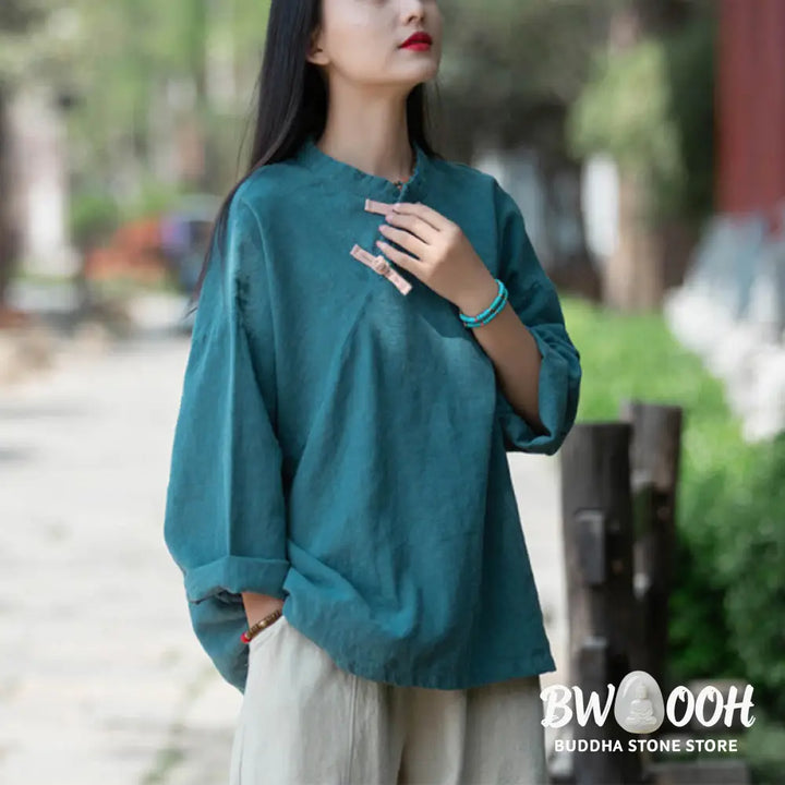 Buddha Stones Ramie Linen Loose Blouse Women Long Sleeve Shirt Chinese Hanfu Top - Long Sleeve Shirt
