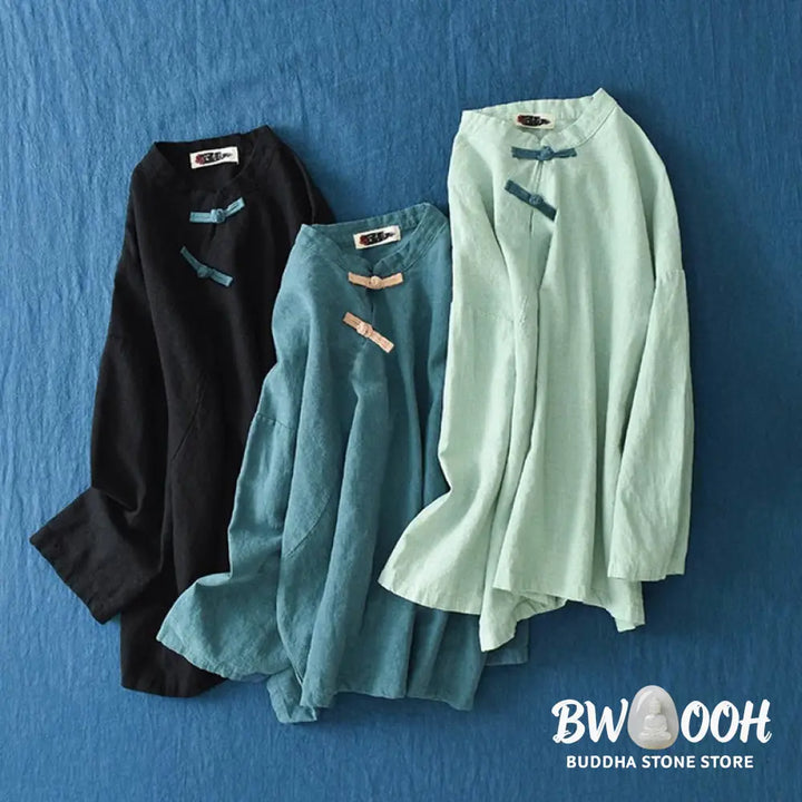 Buddha Stones Ramie Linen Loose Blouse Women Long Sleeve Shirt Chinese Hanfu Top - Long Sleeve Shirt