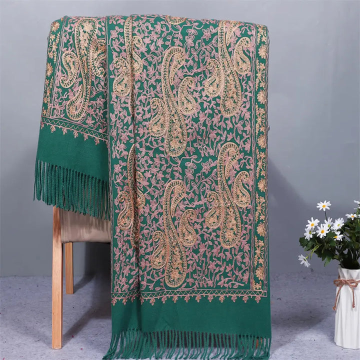 BWOOOH Rayon Fabric Shawl Golden Cashew Flowers Embroider