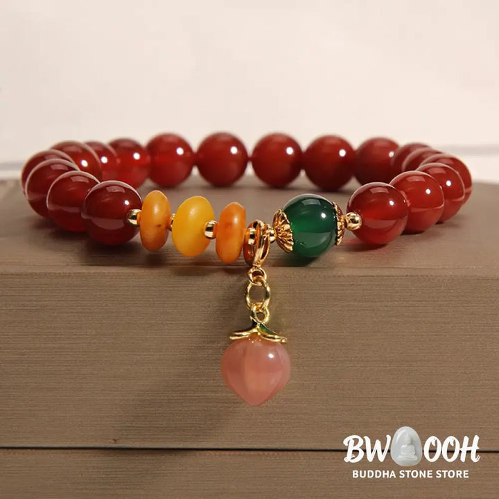 Buddha Stones Red Agate Amber Peach Charm Self-acceptance Bracelet - BWOOOH - Red Agate(Wrist Circumference 14-17cm)