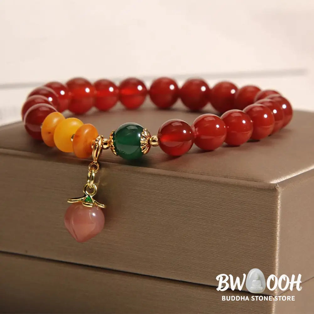 Buddha Stones Red Agate Amber Peach Charm Self-acceptance Bracelet - BWOOOH - Red Agate(Wrist Circumference 14-17cm)