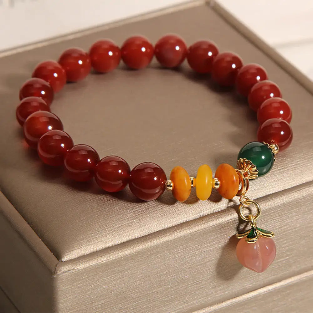 BWOOOH Red Agate Amber Peach Charm Self-acceptance Bracelet - BWOOOH - Red Agate(Wrist Circumference 14-17cm)