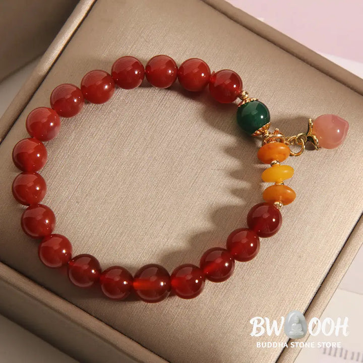 Buddha Stones Red Agate Amber Peach Charm Self-acceptance Bracelet - BWOOOH - Red Agate(Wrist Circumference 14-17cm)