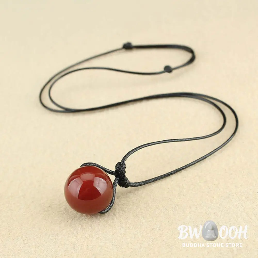 Buddha Stones Red Agate Bead Confidence Leather Rope Necklace Pendant - BWOOOH - Red Agate(Confidence♥Calm) - Necklaces