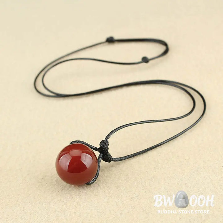 Buddha Stones Red Agate Bead Confidence Leather Rope Necklace Pendant - BWOOOH - Red Agate(Confidence♥Calm) - Necklaces