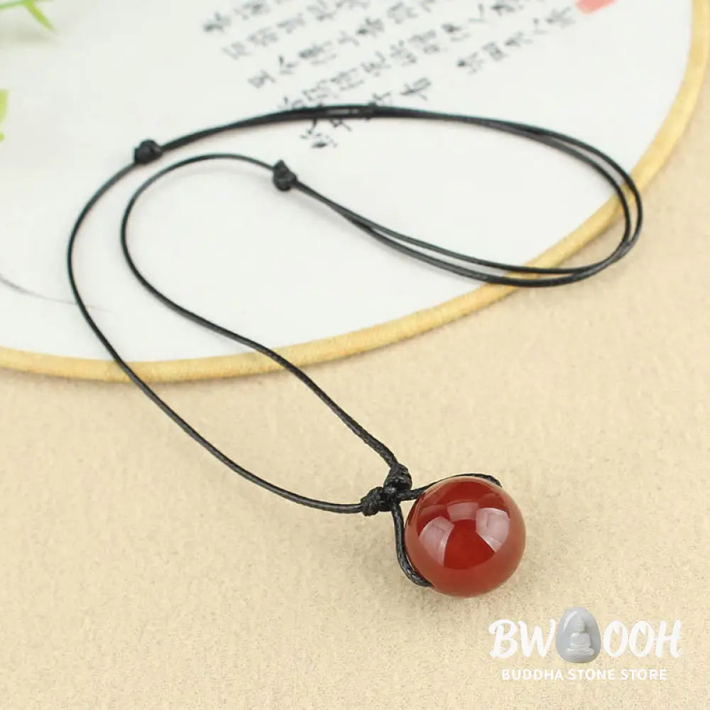 Buddha Stones Red Agate Bead Confidence Leather Rope Necklace Pendant - BWOOOH - Red Agate(Confidence♥Calm) - Necklaces