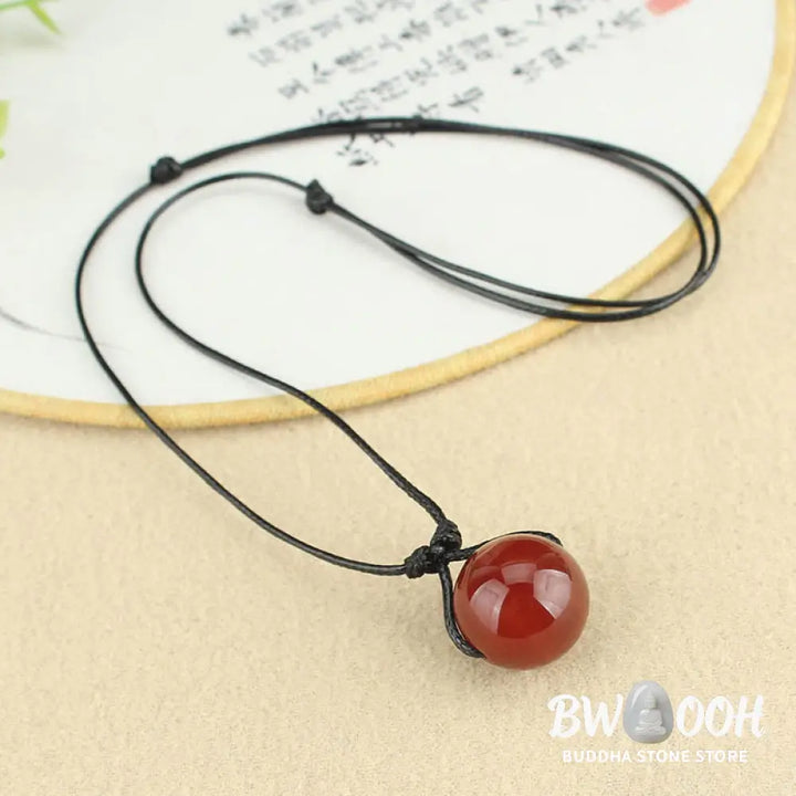 Buddha Stones Red Agate Bead Confidence Leather Rope Necklace Pendant - BWOOOH - Red Agate(Confidence♥Calm) - Necklaces