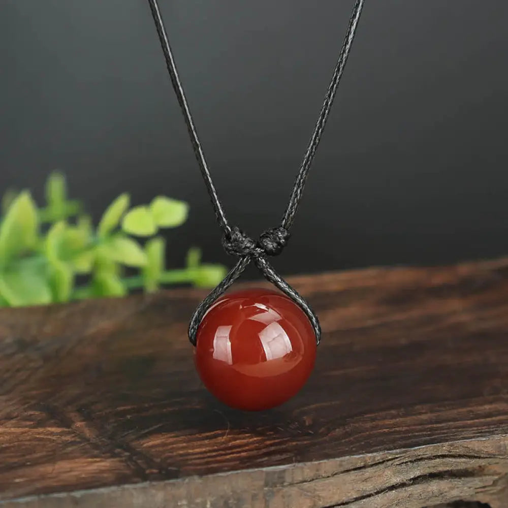 BWOOOH red agate bead confidence leather rope necklace pendant