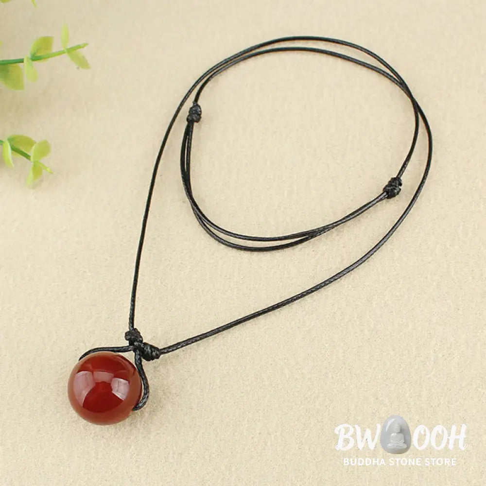 Buddha Stones Red Agate Bead Confidence Leather Rope Necklace Pendant - BWOOOH - Red Agate(Confidence♥Calm) - Necklaces