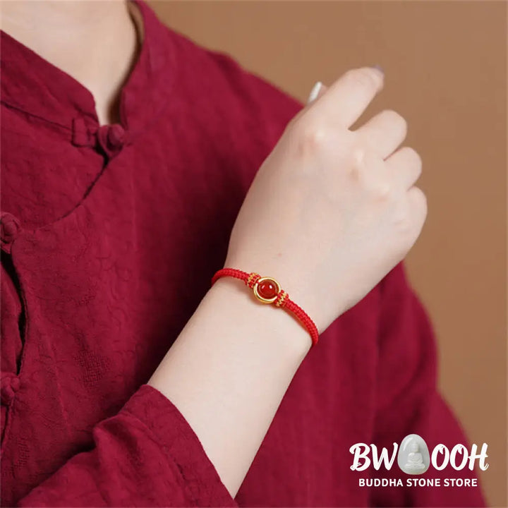 Buddha Stones Red Agate Bead Peace Buckle Calm Rope Bracelet - BWOOOH - Bracelet