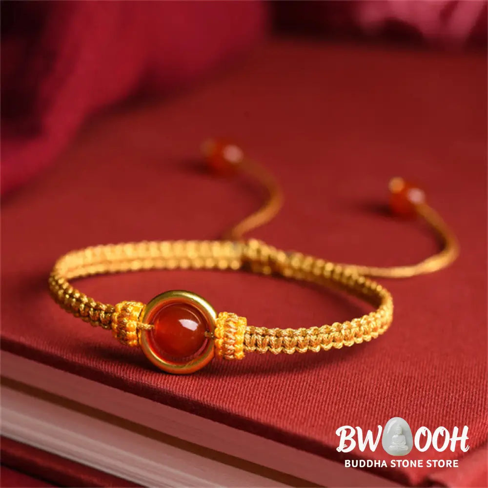 Buddha Stones Red Agate Bead Peace Buckle Calm Rope Bracelet - BWOOOH - Bracelet