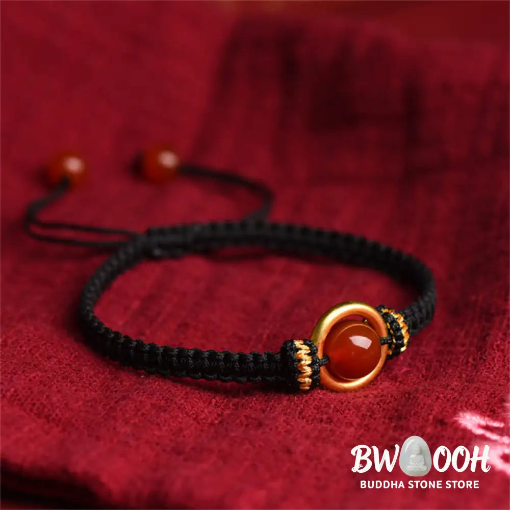 Buddha Stones Red Agate Bead Peace Buckle Calm Rope Bracelet - BWOOOH - Bracelet