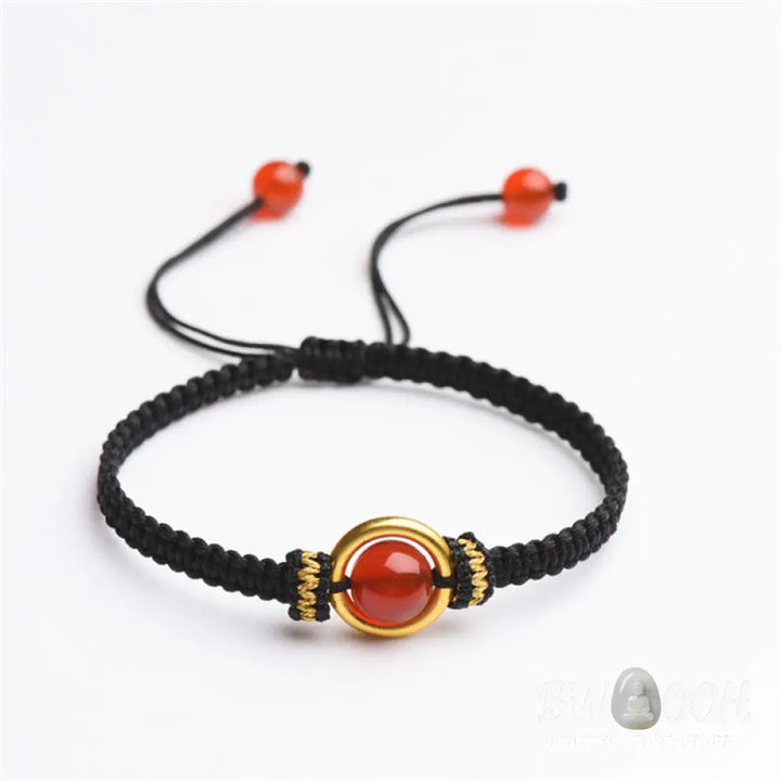 Buddha Stones Red Agate Bead Peace Buckle Calm Rope Bracelet - BWOOOH - Bracelet